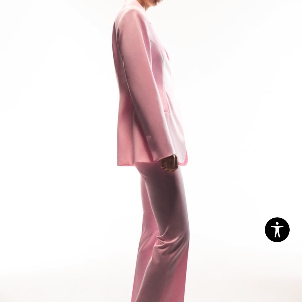 Pink satin like blazer and matching pants 2 piece set